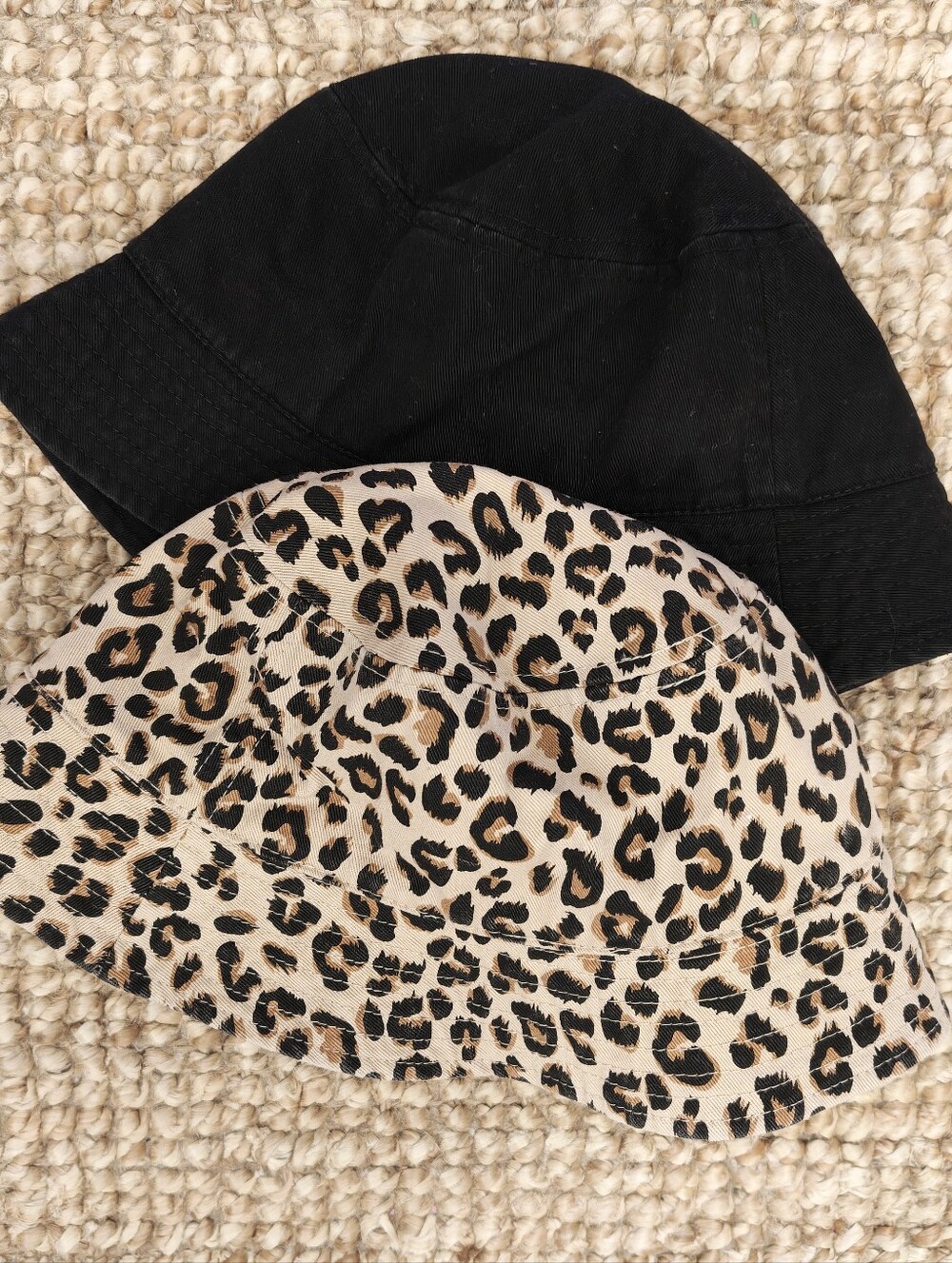 Divided Twin Pack Bucket Hats - Leopard Print and Black Bucket Hat